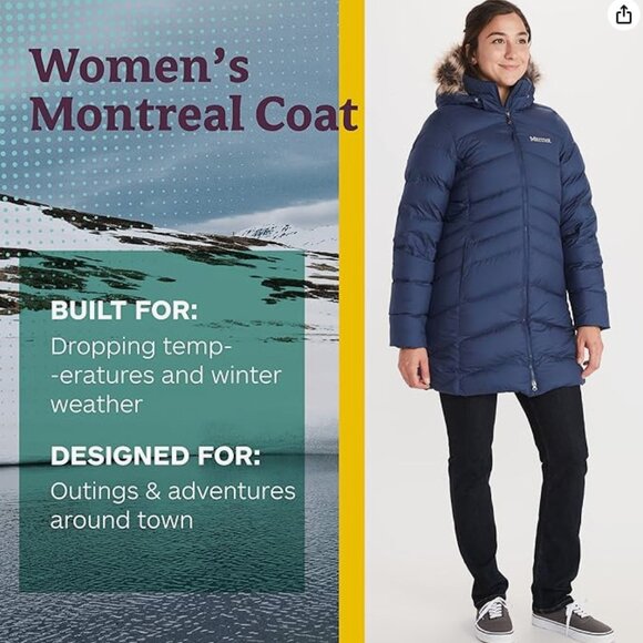 Women’s Marmot Montreal Coat 700-fill Medium Barely Used Removable Hood Glacier - Picture 9 of 13